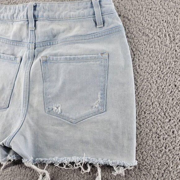 Flying Monkey Shorts Women 26 Light Wash Blue Distressed Frayed Cutoff High Rise - Picture 16 of 16